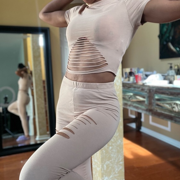 Fashion Nova Taupe Bianca Distressed Legging Set - Picture 11 of 11